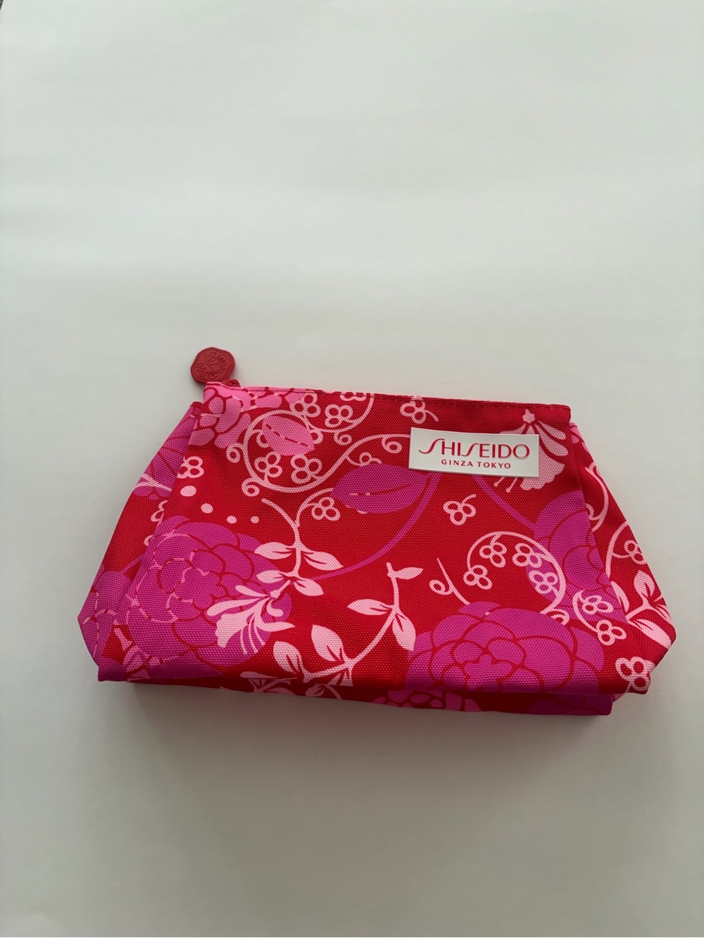 Shiseido Floral Pink & Red Cosmetic Pouch with zipper- never used